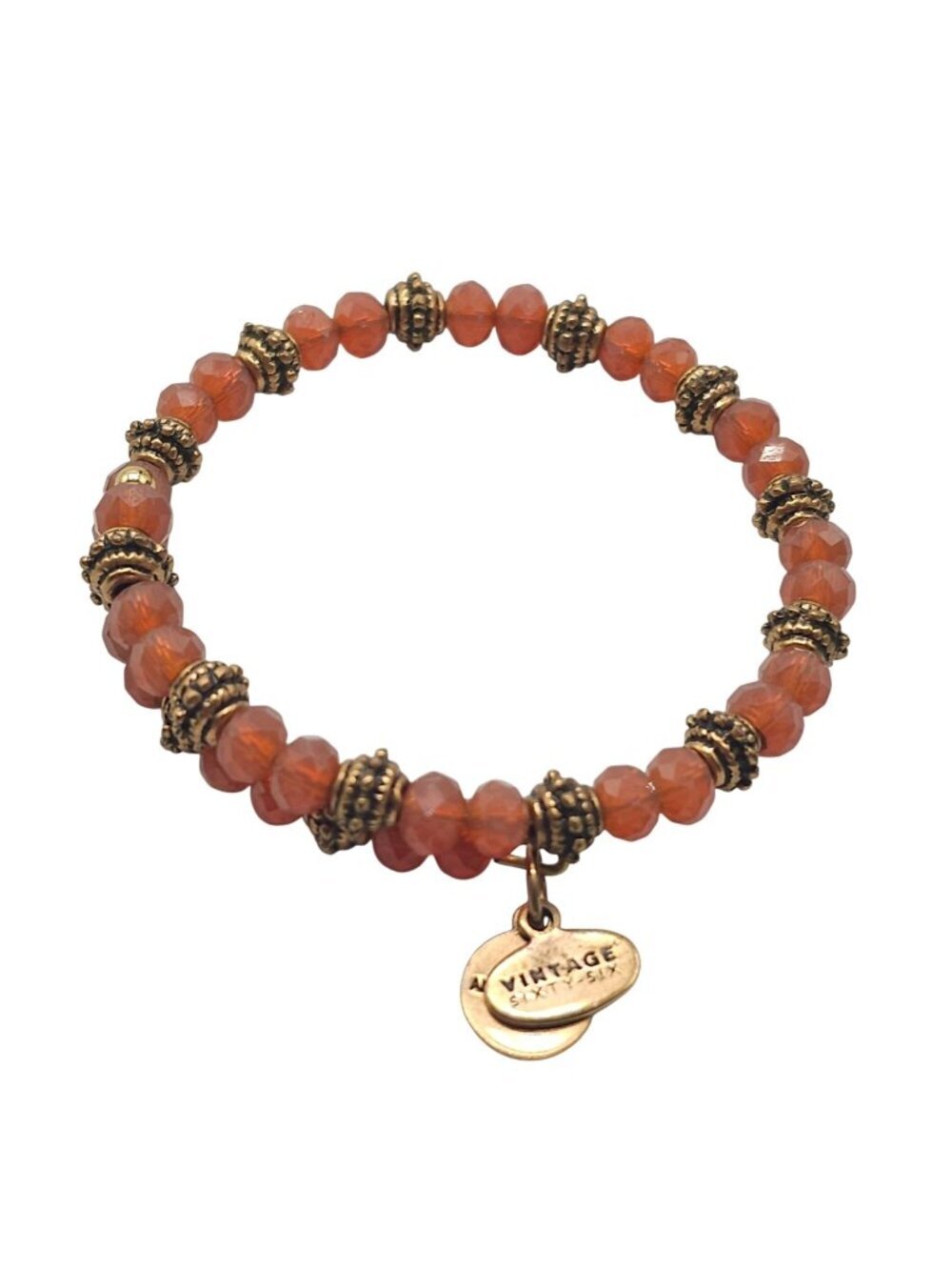 Alex And Ani Vintage Sixty-Six Orange Bloom Wrap Sunset With Gold Accents Charms